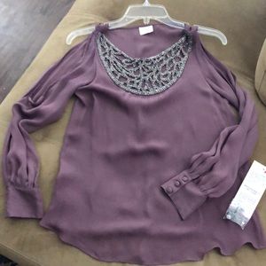 Parker Beaded Blouse 100% Silk NWT
